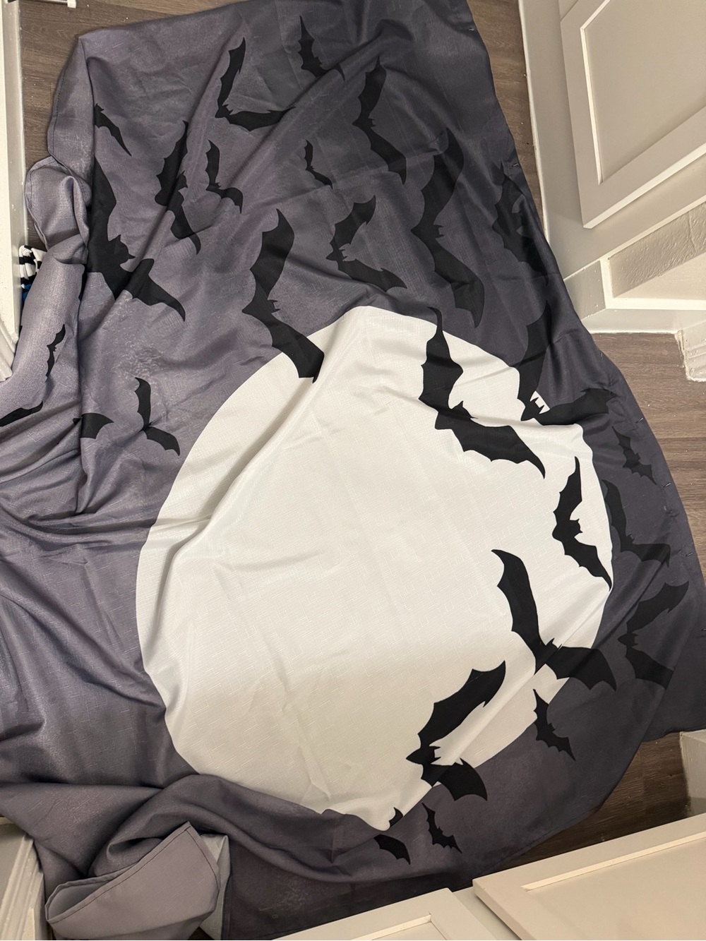 Halloween Bat Moon Shower Curtain- Black, Gray, White